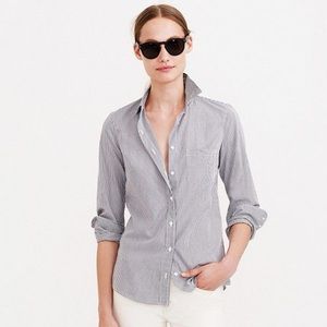 J Crew Striped Button Boy Shirt Navy White SZ 6